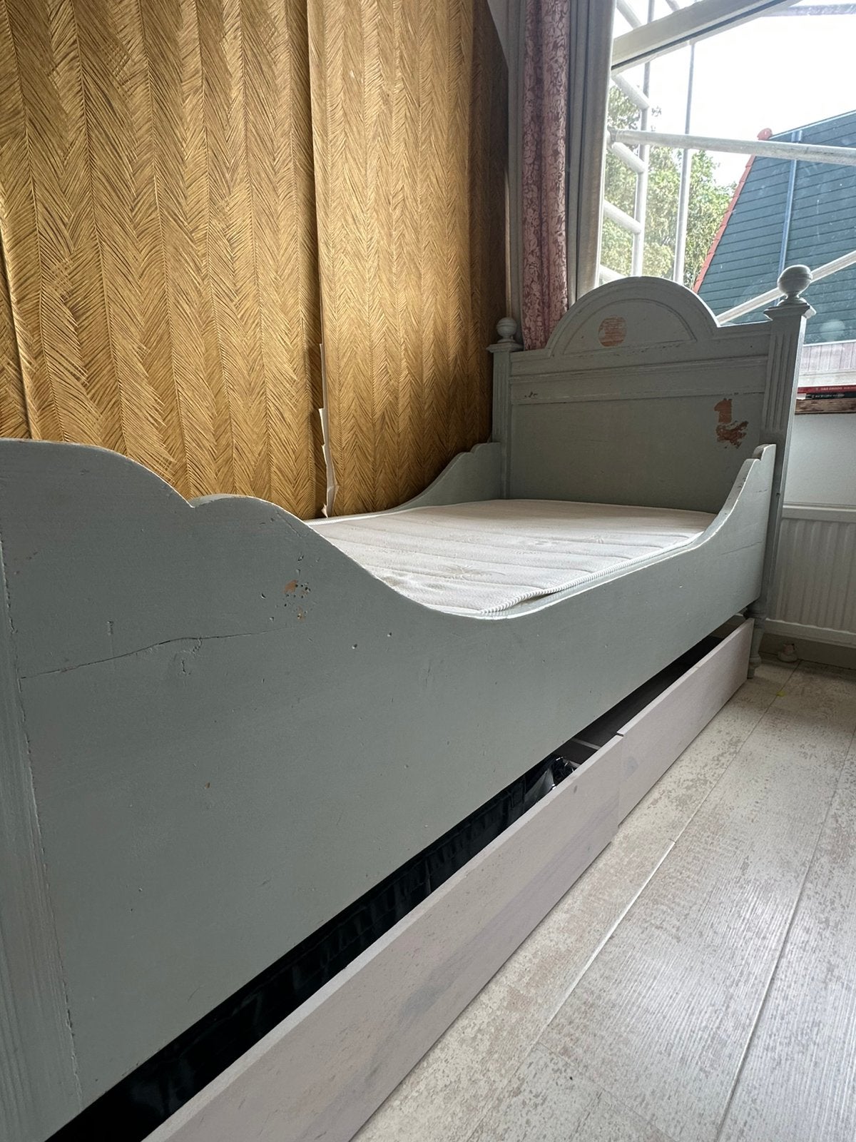 Prinses Bed lichtblauw hout inclusief laden en matras, Huis en Inrichting, Slaapkamer | Bedden, Ophalen, Gebruikt, 90 cm, Eenpersoons