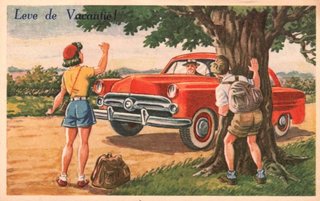 Leve de Vacantie -liftend stelletje, met mooie auto -, Verzamelen, Ansichtkaarten | Themakaarten, Ophalen, 1940 tot 1960, Ongelopen