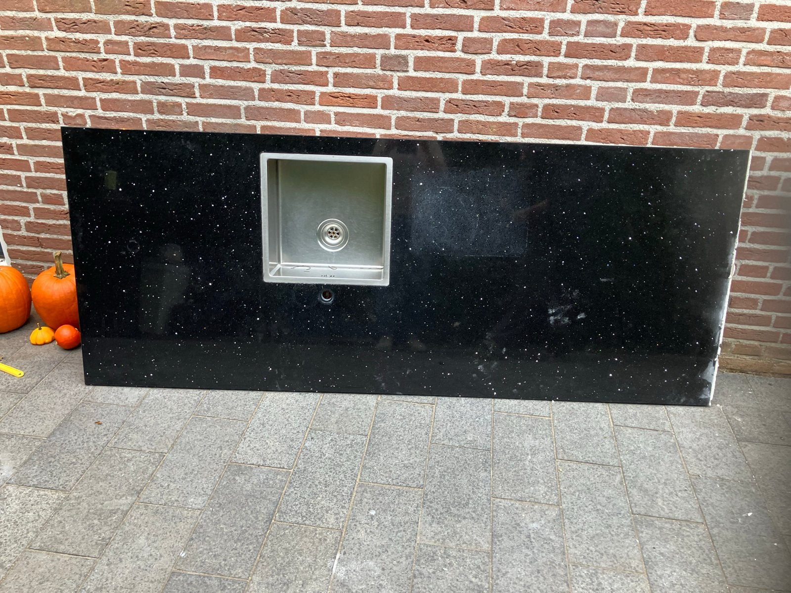 Granieten keukenblad met spoelbak - ideaal voor buitenkeuken, Ophalen, Gebruikt, Steen/keramiek, Zwart