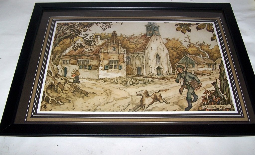 Prachtige prent Anton Pieck. 43x33cm. Nieuwstaat., Ophalen of Verzenden, Tekening, Ingelijst