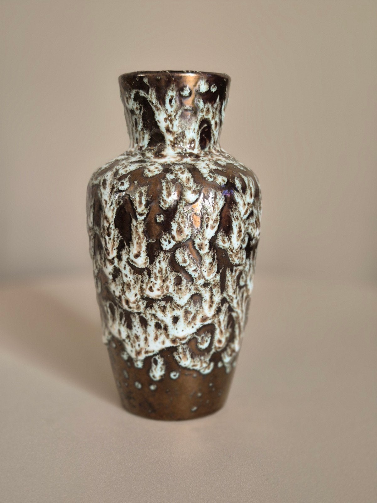 Vintage Fat Lava Vaas - Bruin en Wit, Antiek en Kunst, Ophalen