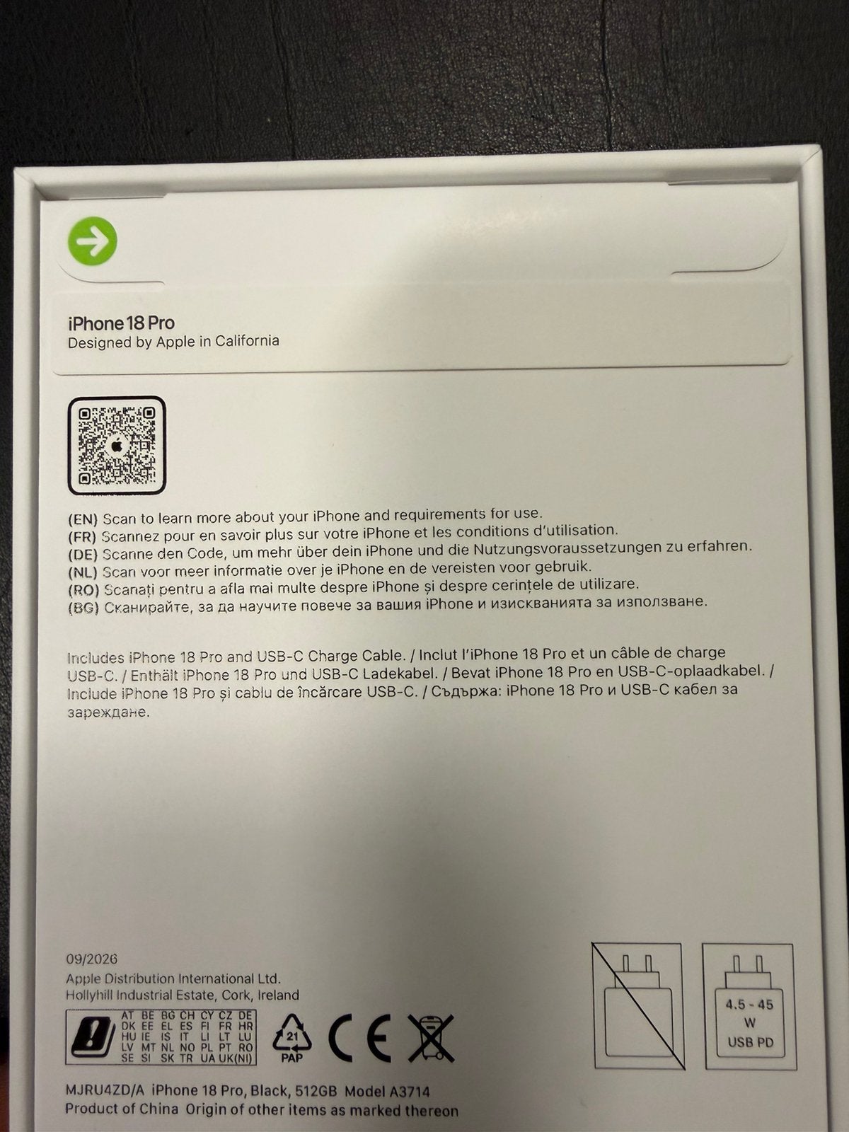 iPhone 18 Pro 512gb Black Nieuw Geseald +Bon 2 Jaar Garantie, Ophalen, 512 GB, Zwart, Nieuw