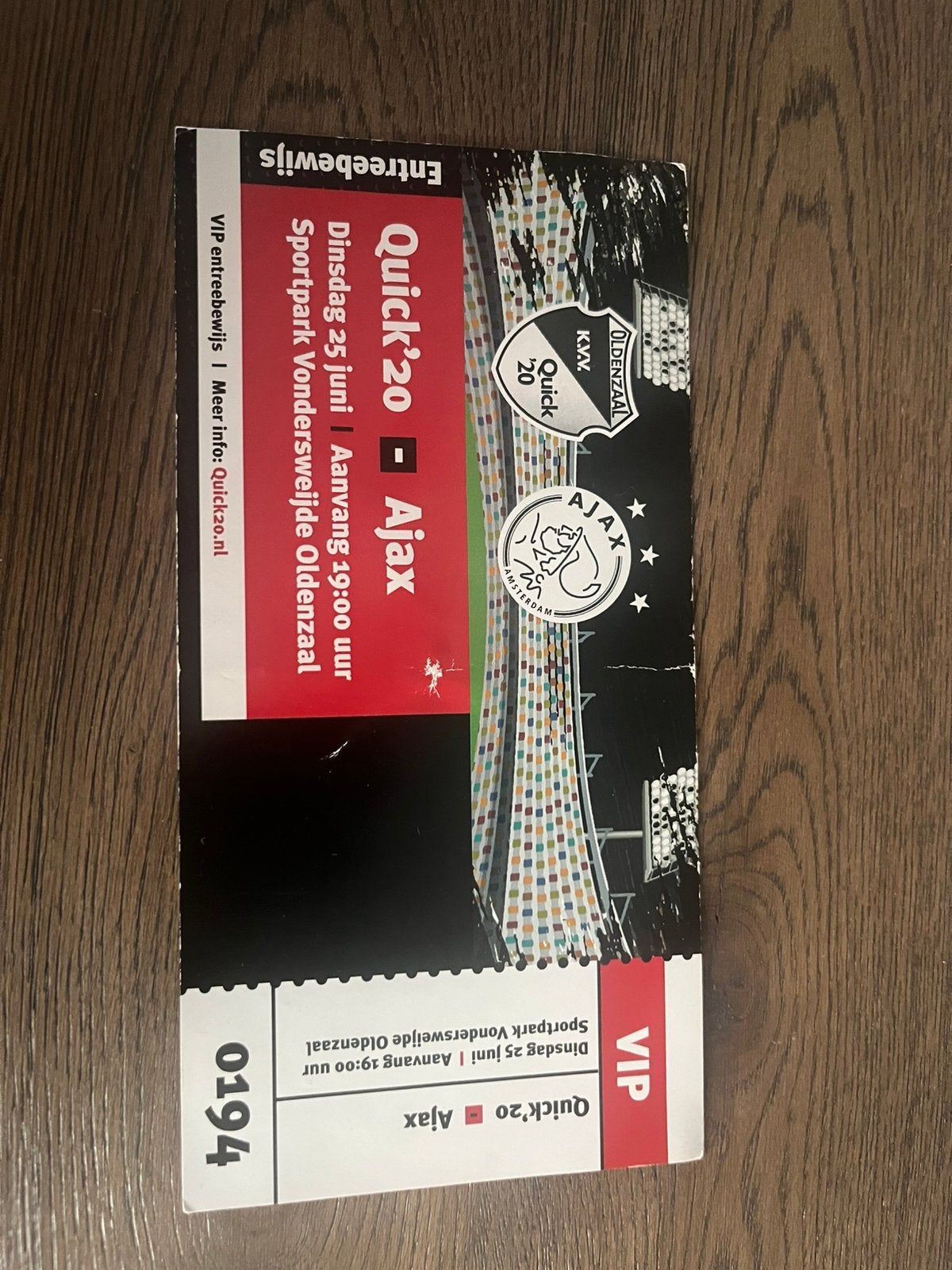 OUDER TICKET QUICK’20-AJAX, Verzamelen, Ophalen of Verzenden, Zo goed als nieuw, Ajax, Overige typen
