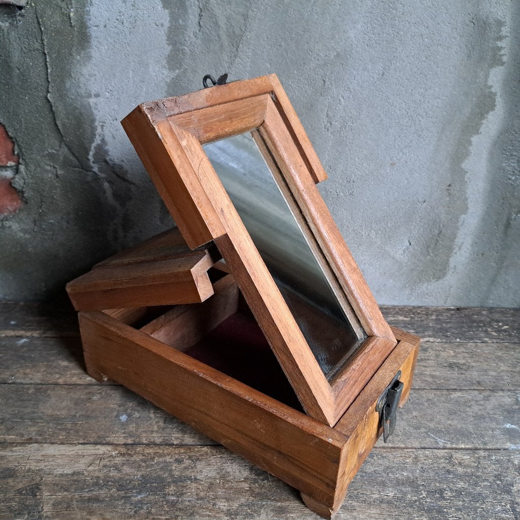 Houten kistje sieradenkistje met inklapbaar spiegel *Etage3*, ., Ophalen of Verzenden, Zo goed als nieuw, .