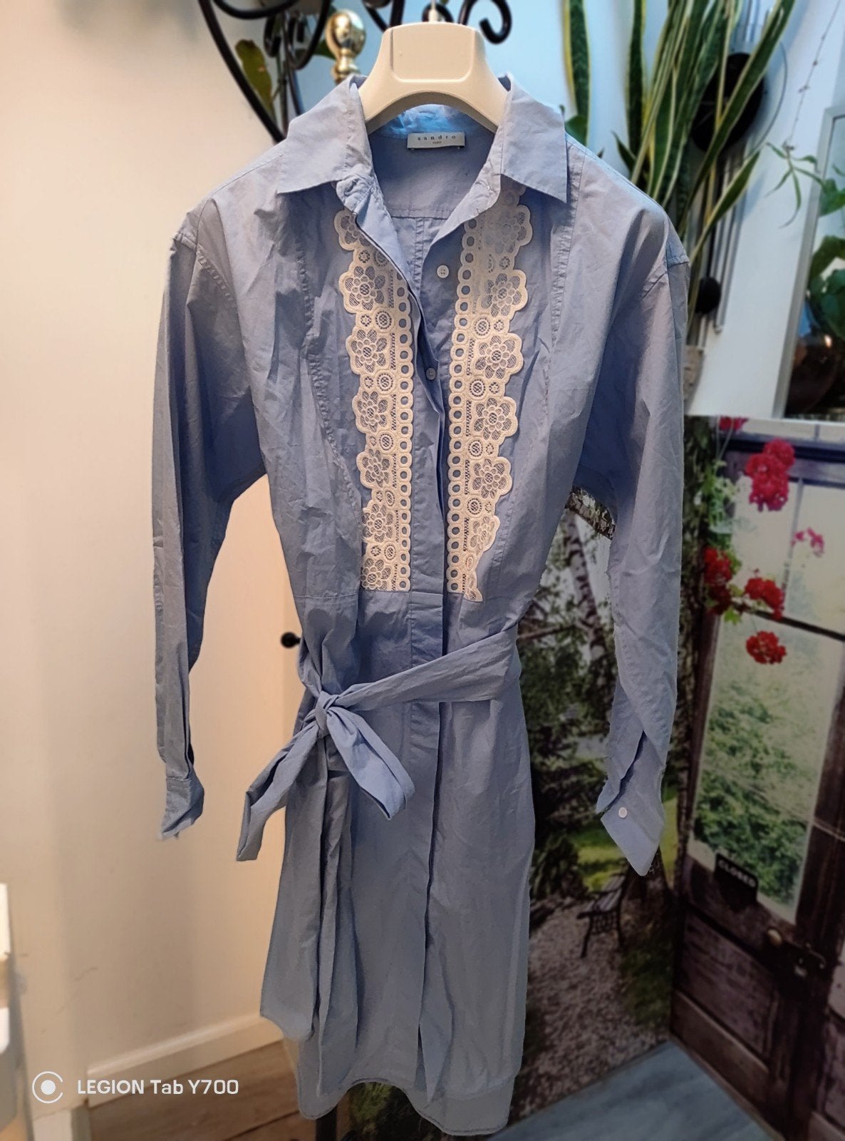 Sandro katoenen jurk overhemdstijl met kant, 36, Kleding | Dames, Maat 38/40 (M), Blauw, Sandro, Ophalen of Verzenden
