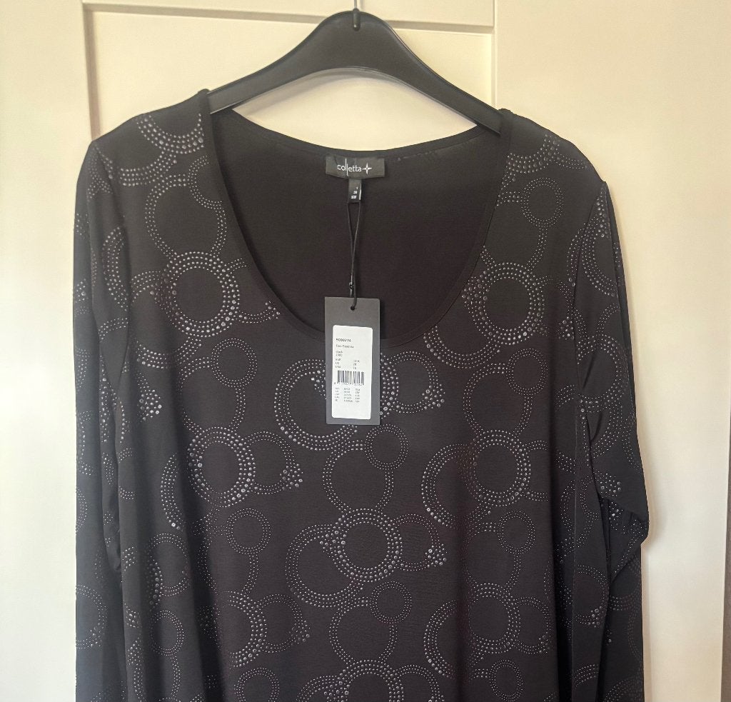 Tuniek Colletta zwart maat 1=48 met glansnopjes 90 euro, Verzenden, Nieuw, Zwart, Blouse of Tuniek
