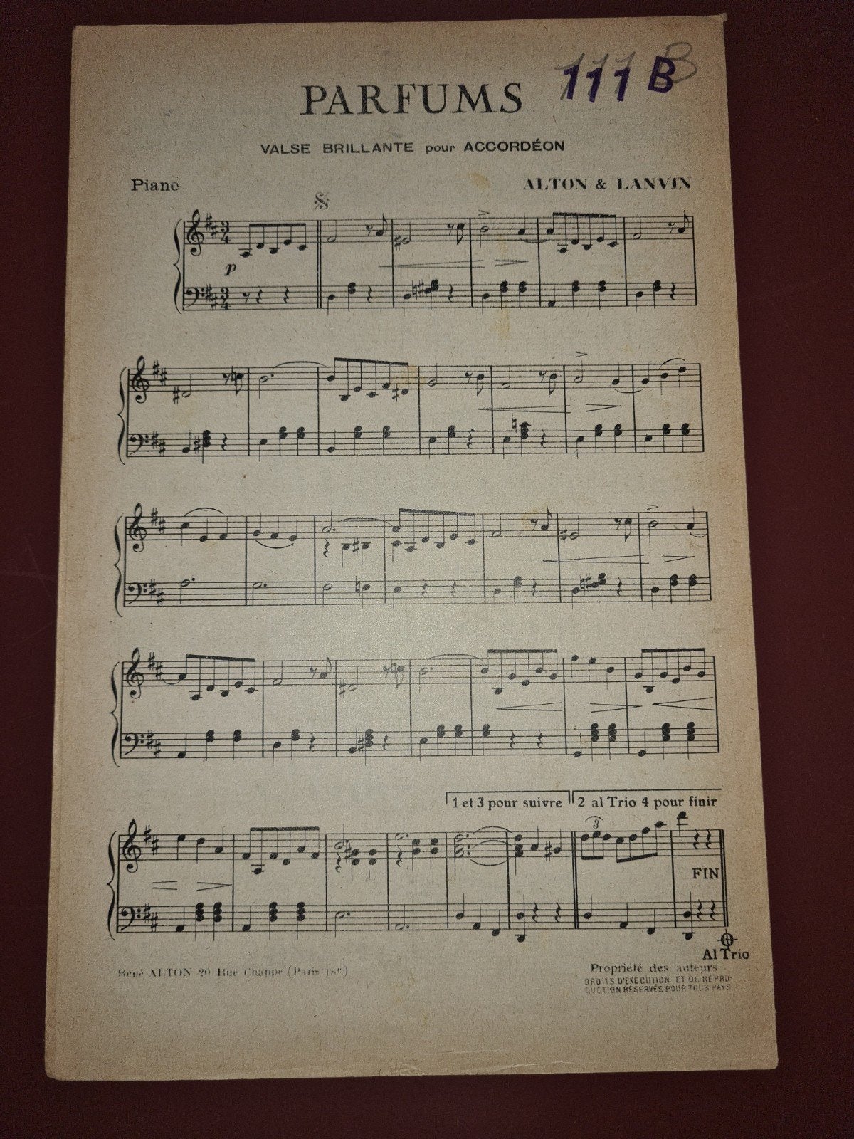 Antieke bladmuziek: L'Escarpolette & Parfums voor accordeon, Muziek en Instrumenten, Gebruikt, Klassiek, Overige soorten, Ophalen of Verzenden