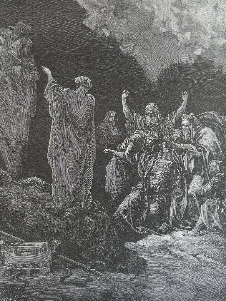 Originele houtgravure - Saul en de heks van Endor - Doré, Ophalen of Verzenden, 30 cm, 1800 - 1899, 40 cm