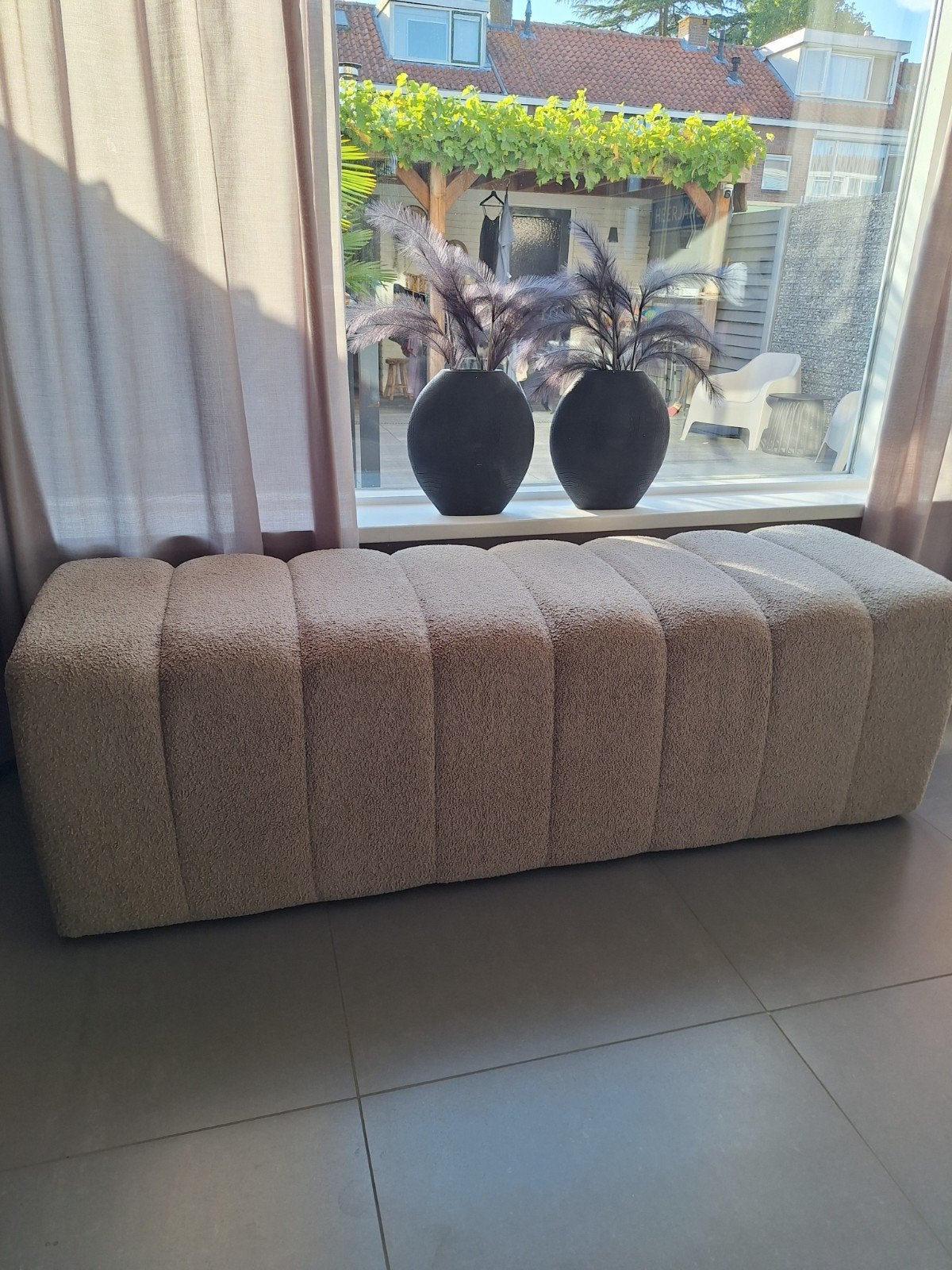 Bankje teddy stof taupe - Karwei - 160x50x50 cm, Huis en Inrichting, Banken | Bankstellen, Ophalen, 150 tot 200 cm, Tweepersoons
