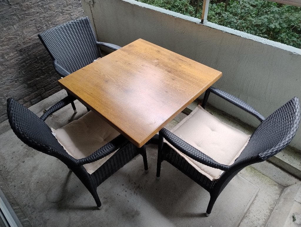 Tuinset (tafel en 3 stoelen), Tuin en Terras, Tuinsets en Loungesets, Ophalen, Gebruikt, 3 zitplaatsen, Wicker