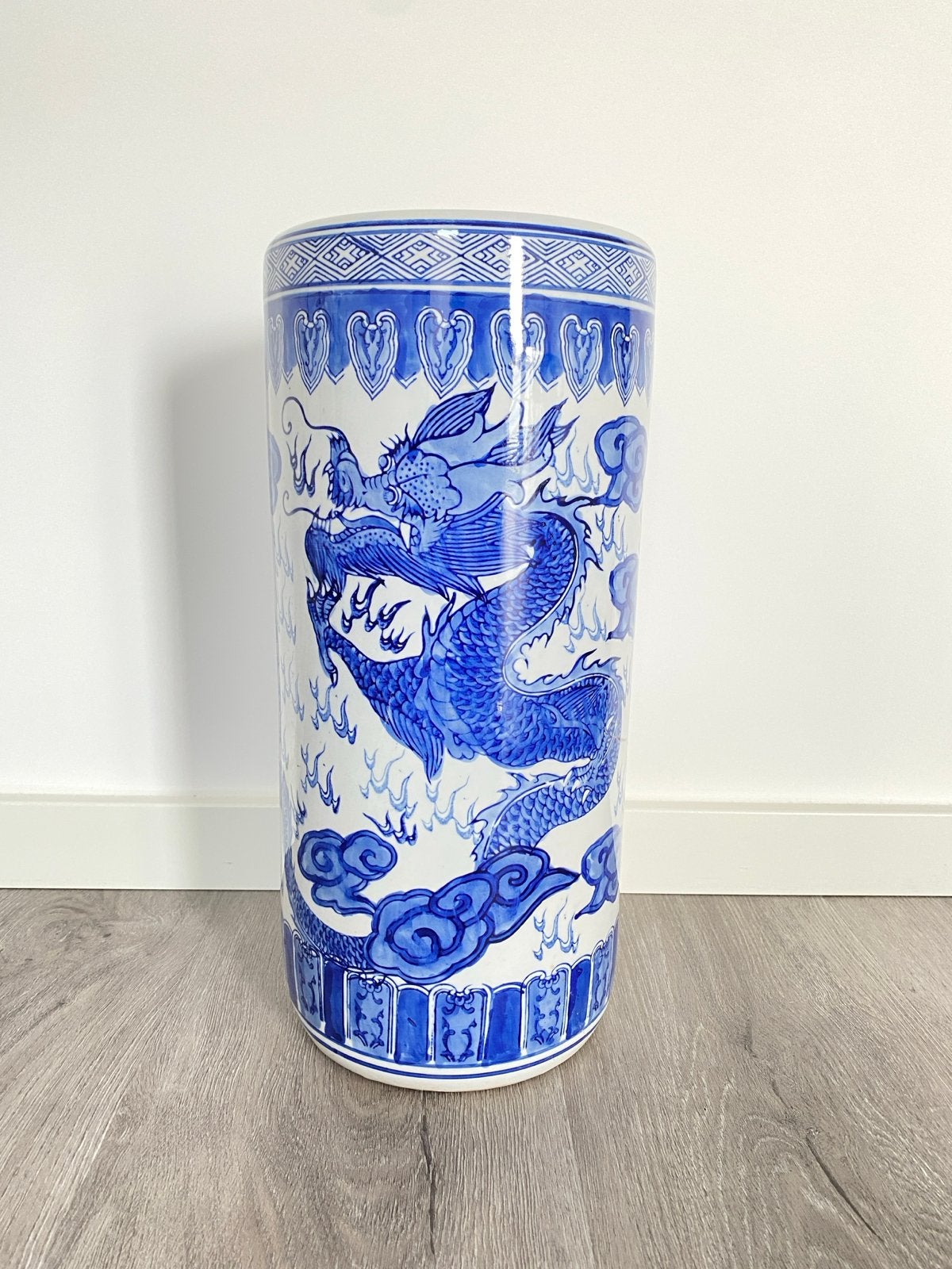 Oosterse paraplubak met drakenmotief - Blauw en wit, Ophalen