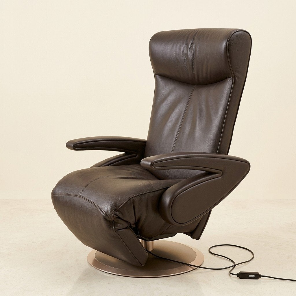 Leolux Helical Phase II Relaxfauteuil - Donkerbruin Leer, Ophalen, Gebruikt, 50 tot 75 cm, Leer