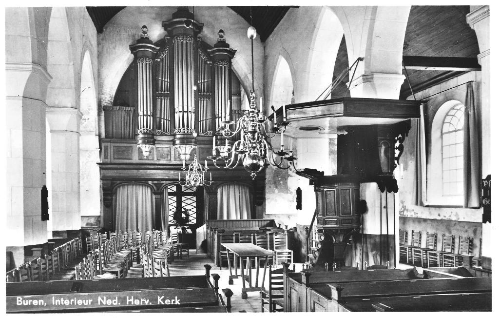 Buren Ned Herv Kerk interieur orgel, Ophalen of Verzenden, 1960 tot 1980, Ongelopen, Gelderland