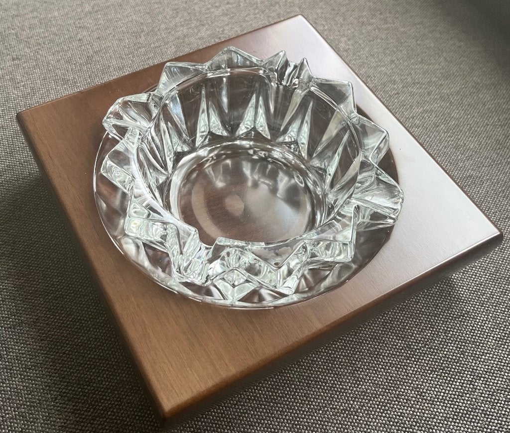 Vintage Caldelli asbak van hout en kristal, hand made, Ophalen