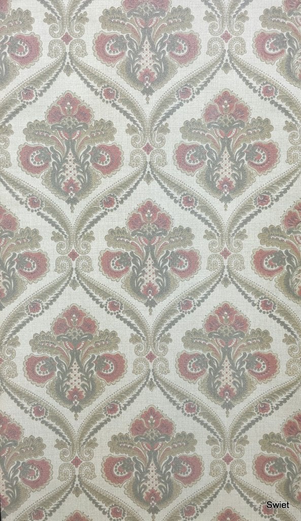 9896 barok bloemenbehang oudroze taupe vintage retro  swiet, Ophalen of Verzenden, Grijs