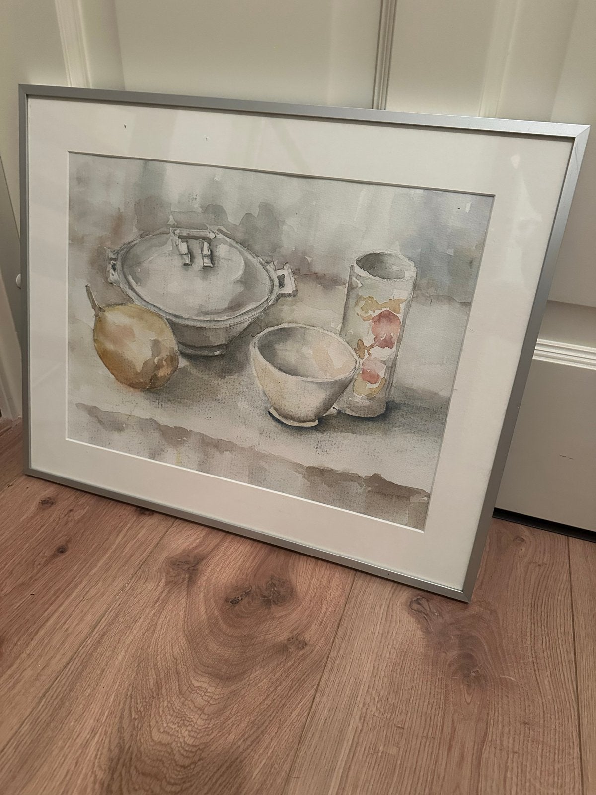Stilleven aquarel schilderij in lijst, Antiek en Kunst, Realistisch, Stilleven, Ophalen of Verzenden, Aquarel