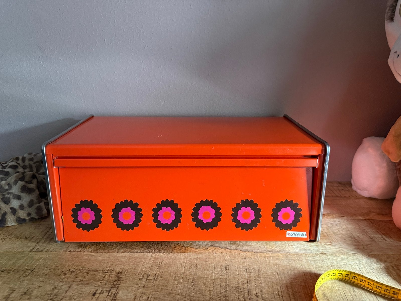 Vintage Brabantia broodtrommel jaren '70 - Oranje met bloeme, Ophalen
