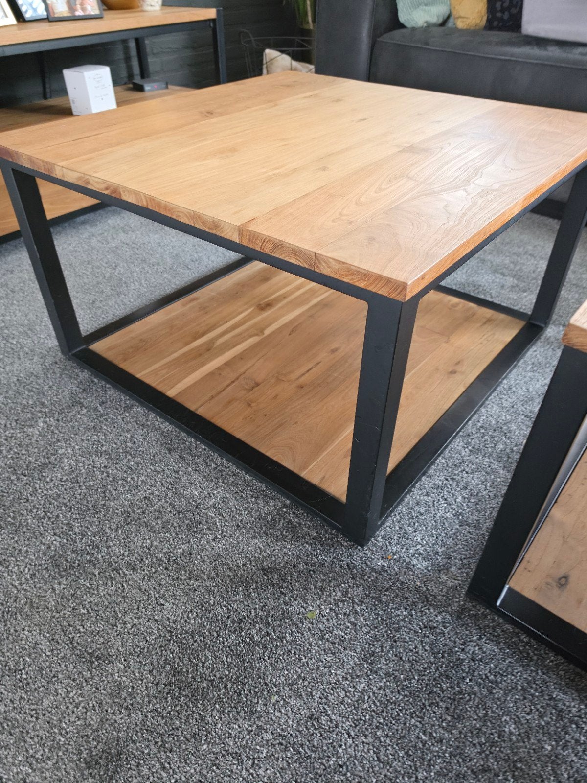 Salontafel vierkant hout en metaal, Huis en Inrichting, Tafels | Salontafels, 50 tot 100 cm, Modern, Industrieel, Vierkant, 50 tot 100 cm