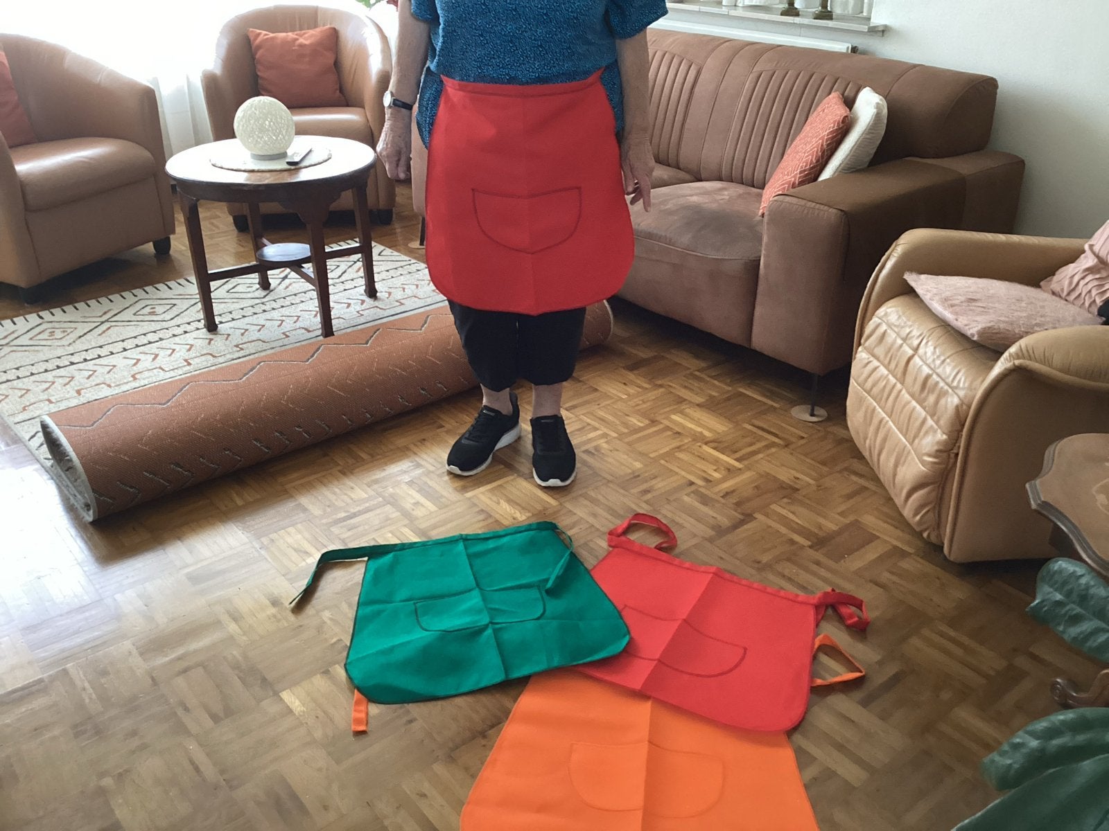 8 Schorten van zonweringdoek voor kookclub of carnaval, Gebruikt, Overige typen, Textiel, Meerkleurig