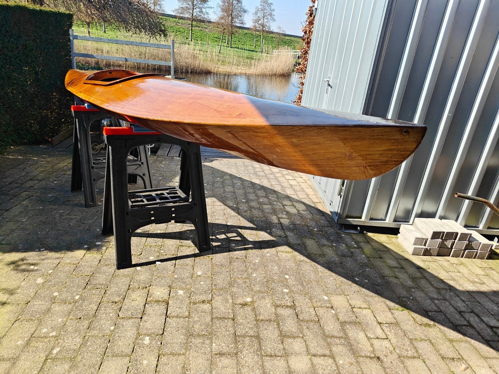 Snelle rondspant vintage mahonie houten kajak kano, Ophalen, Gebruikt, 1-persoons