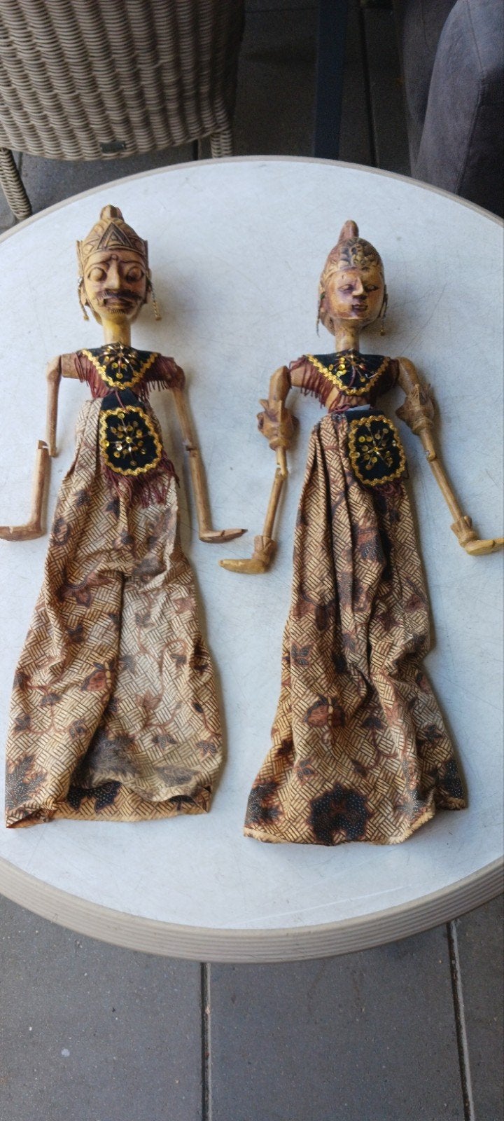 WAYANG GOLEK HOUTEN HANDGESNEDEN POPPEN UIT INDONESIË 70 CM, Ophalen of Verzenden