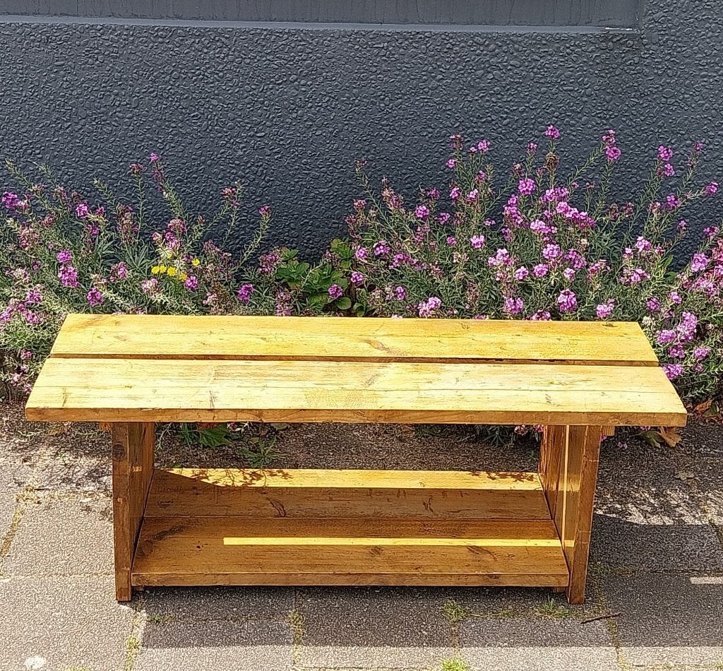 Robuuste Steigerhouten Tuinbank/Plantenbank, Ophalen, Gebruikt, Hout