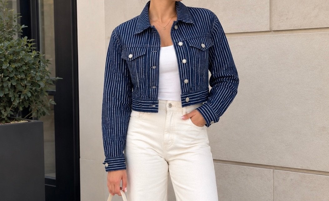 Pull&Bear gestreepte spijkerjas, Ophalen of Verzenden, Nieuw, Maat 38/40 (M), Blauw