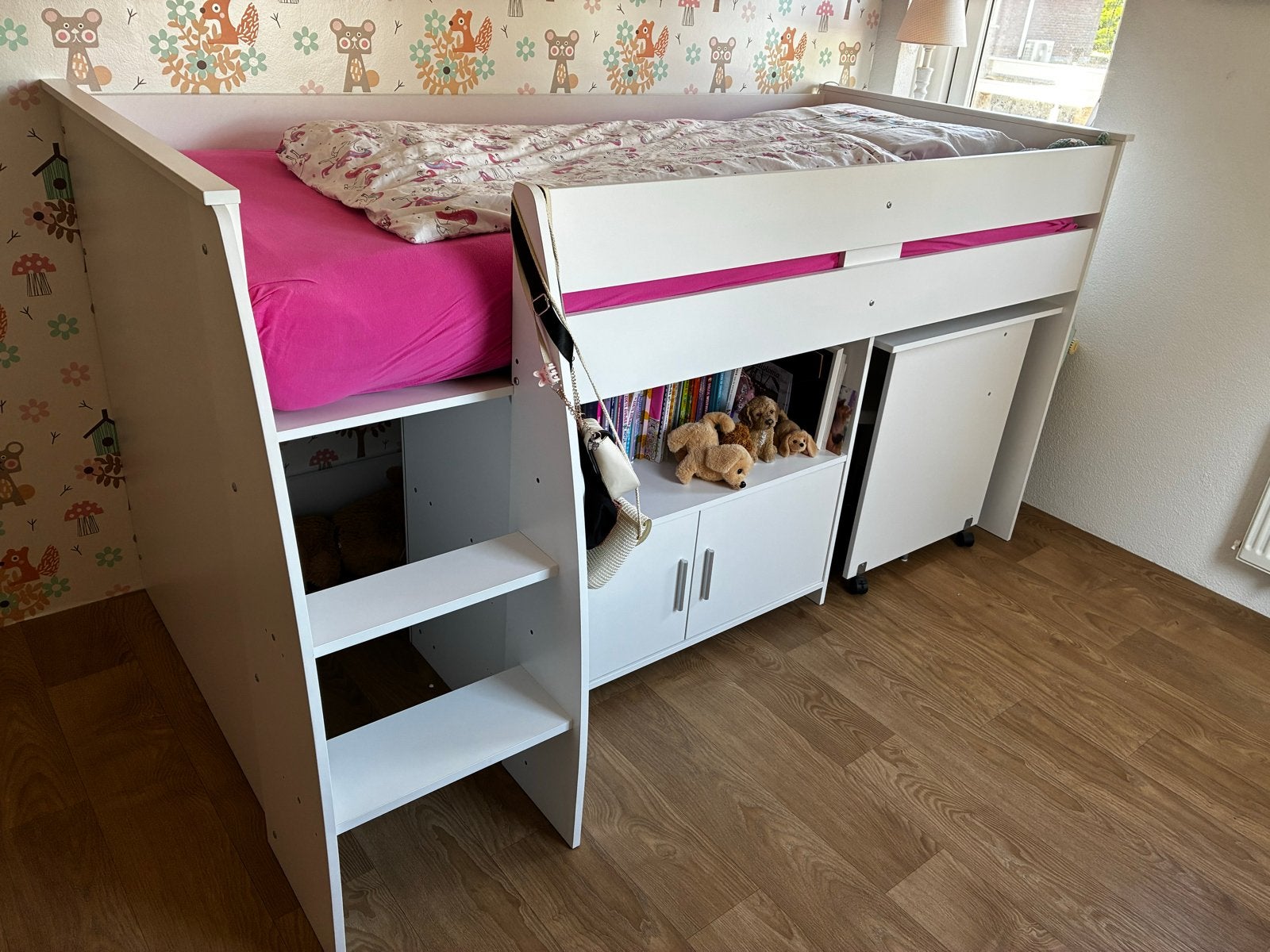 Hoogslaper met bureau en opbergruimte, Ophalen, 85 tot 100 cm, Gebruikt, Hoogslaper of Stapelbed