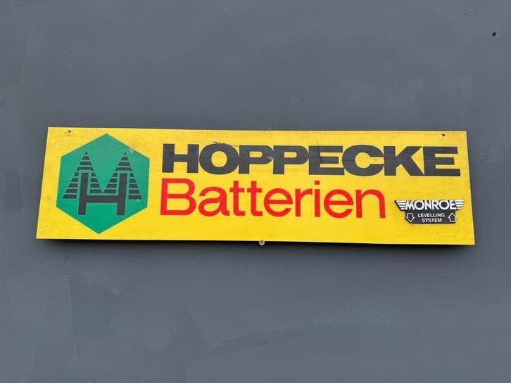 Hoppecke Batterijen Reclamebord - Vintage Garage Bord, Reclamebord, Gebruikt, ., Ophalen of Verzenden