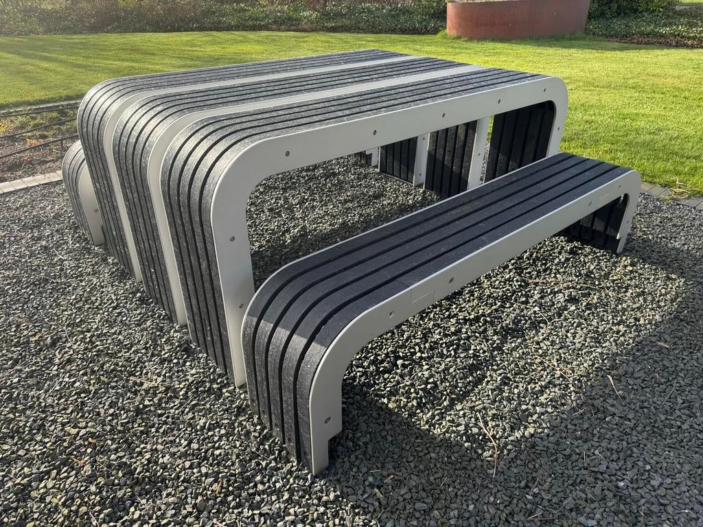 Design picknick set van geanodiseerd massief aluminium, Tuin en Terras, Tuinbanken, Ophalen, Zo goed als nieuw, Aluminium