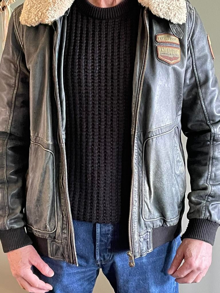 PME Heren bomber leer zwart maat M, Kleding | Heren, Jassen | Winter, Ophalen of Verzenden, Gedragen, Maat 48/50 (M), Zwart