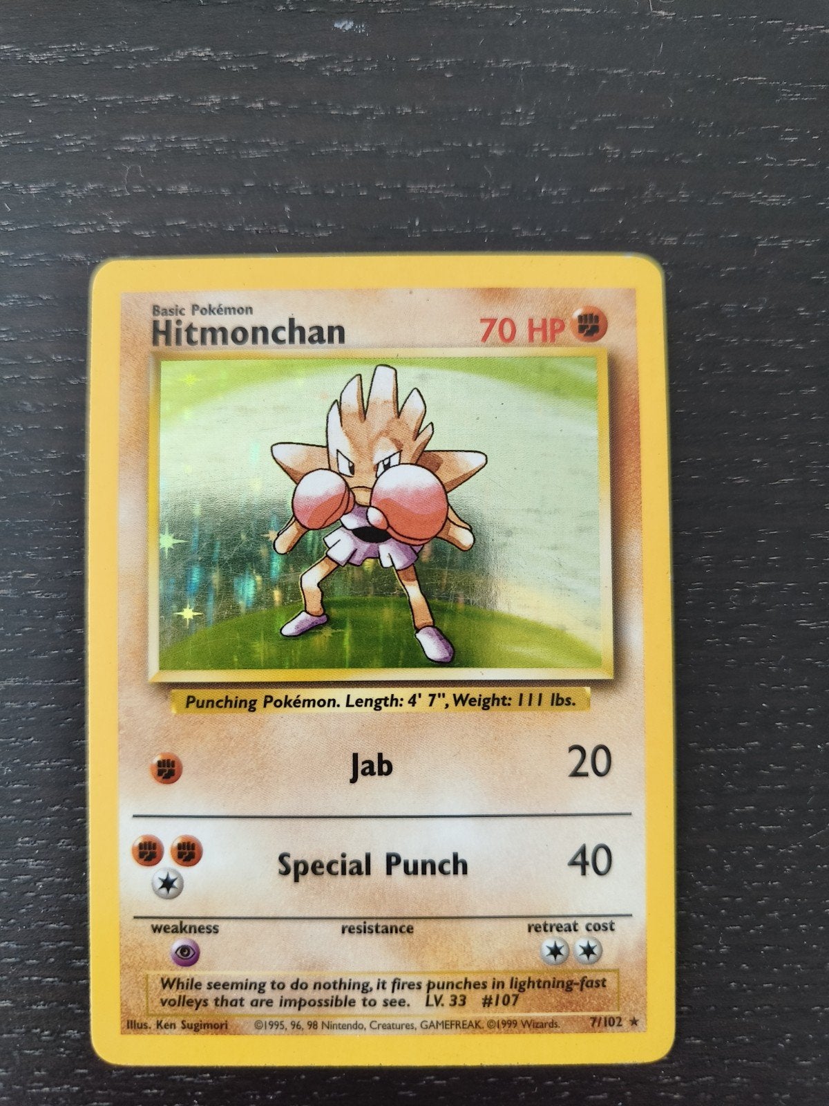 Hitmonchan 7/102 Holo Foil Pokémon Kaart (Base Set), Ophalen of Verzenden