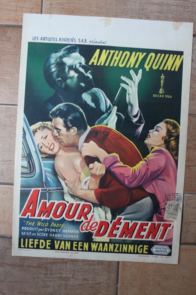 filmaffiche The Wild Party 1956 Anthony Quinn filmposter, Rechthoekig Staand, Ophalen of Verzenden, Zo goed als nieuw, A1 t/m A3