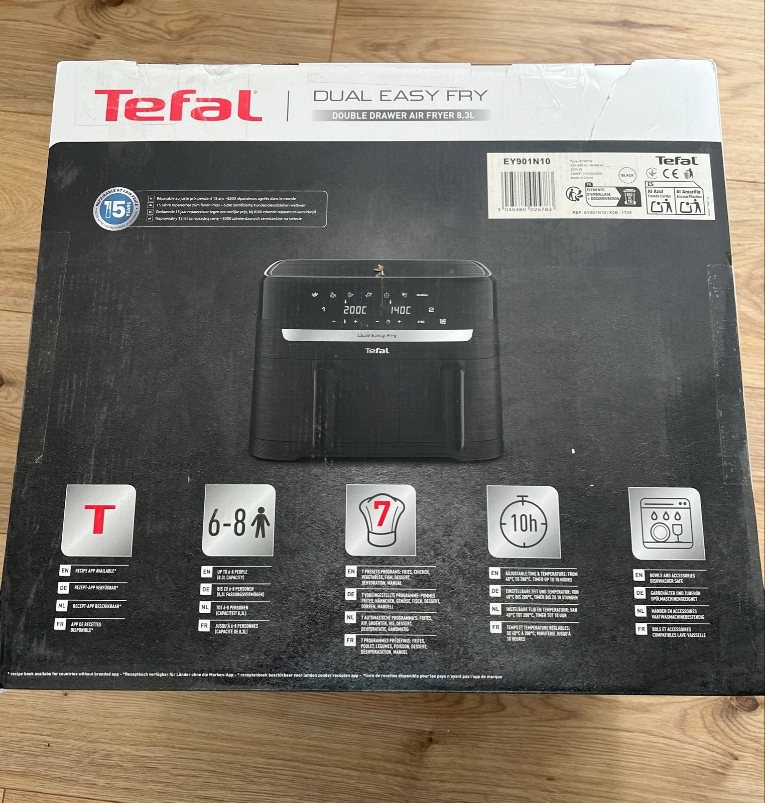 Tefal Dual Easy Fry heteluchtfriteuse met dubbele lade, Ophalen of Verzenden, Nieuw, Airfryer XXL, 1500 gram of meer