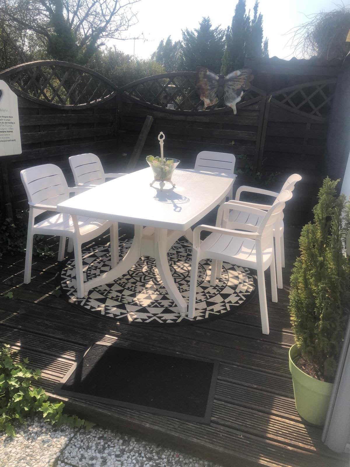 Witte kunstof tuin eethoek, Ophalen, Gebruikt, Kunststof