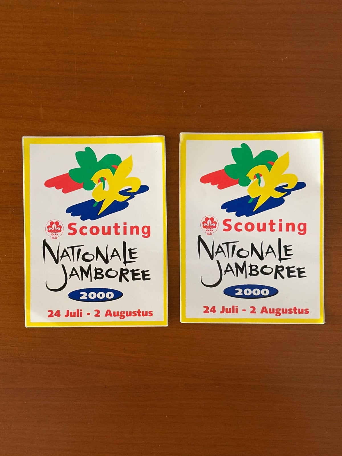 Scouting Nationale Jamboree 2000 Stickers (2 stuks), Verzamelen, Scouting, Zo goed als nieuw, Overige typen, Verzenden