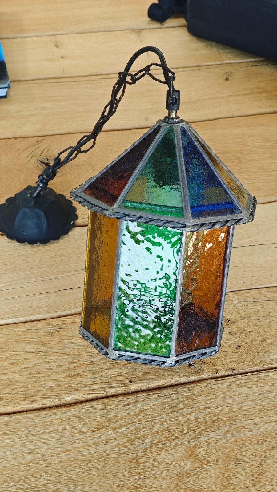Prachtige vintage glas in lood hang lantaarn, Tiffany stijl, Antiek en Kunst, Ophalen