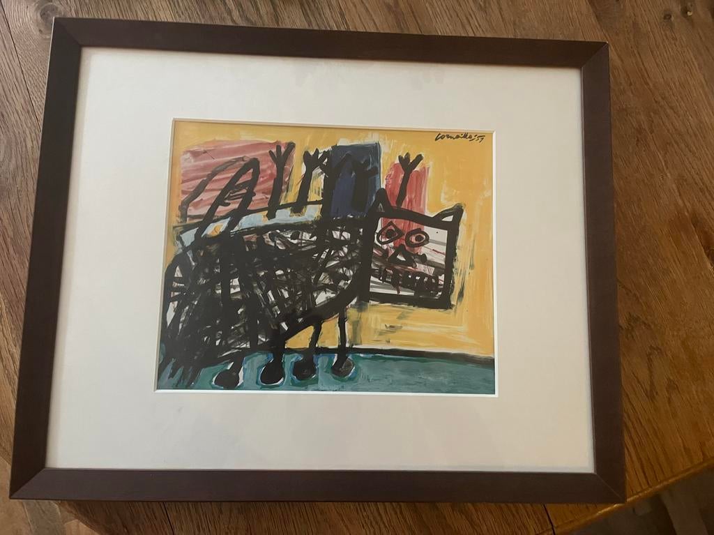 Abstracte Corneille poster op karton in mooie lijst 1959, Ophalen of Verzenden