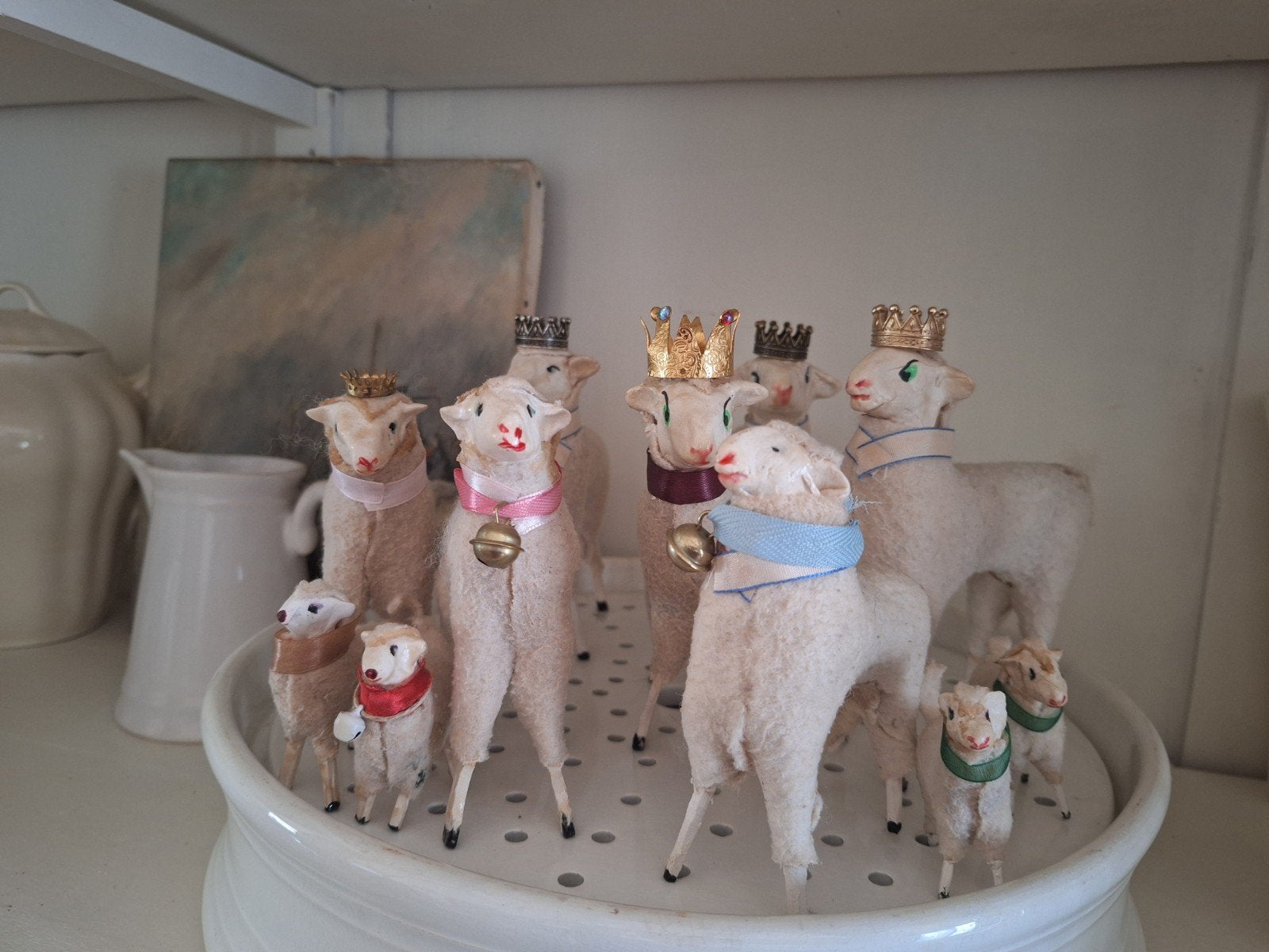 Oude Kerststal Schaapjes/Houten Pootjes/Wol en Gips, Ophalen of Verzenden