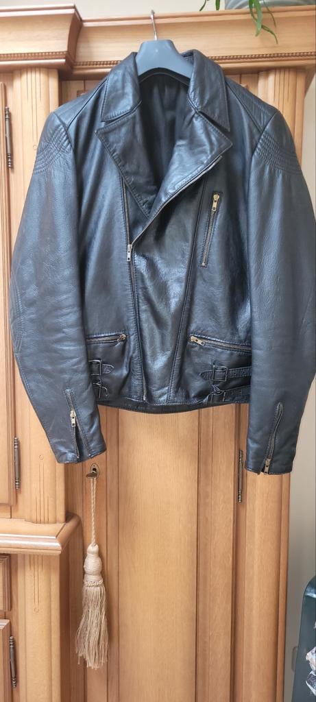 Leren Heren Motorjas XL - Retro Model, Ophalen of Verzenden, Gedragen, Maat 56/58 (XL), Zwart