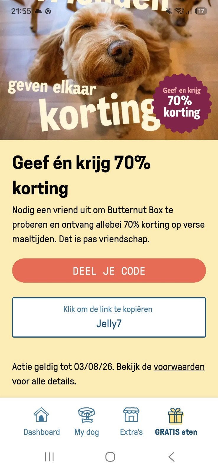 70% korting op butternut box!, Dieren en Toebehoren, Dierenvoeding, Ophalen of Verzenden, Hond