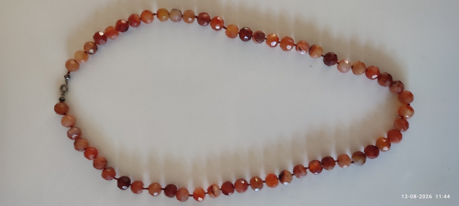 Antieke Facetgeslepen Carneool Ketting – 70 cm, Gebruikt, Oranje, Ophalen of Verzenden, Steen of Mineraal