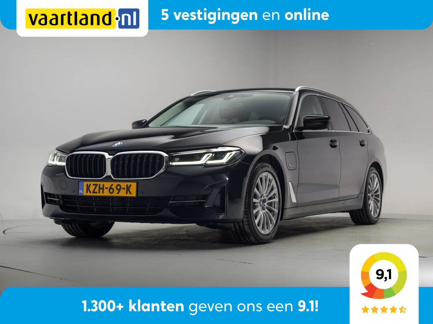 BMW 5 Serie 520e Executive Aut. [ Navi Leder Camera Trekhaak, Auto's, Gebruikt, 4 cilinders, Zwart, Parkeerassistent