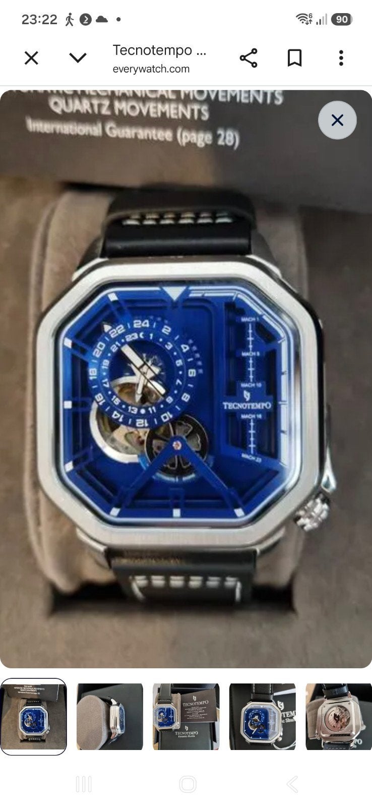 Tecnotempo Herenhorloge - Automaat, Blauw, Zo goed als nie, Leer, Staal, Polshorloge, Zo goed als nieuw