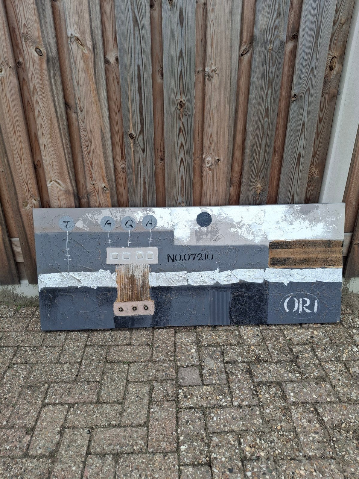 Modern schilderij met reliëf - Grijs/wit/bruin, Ophalen