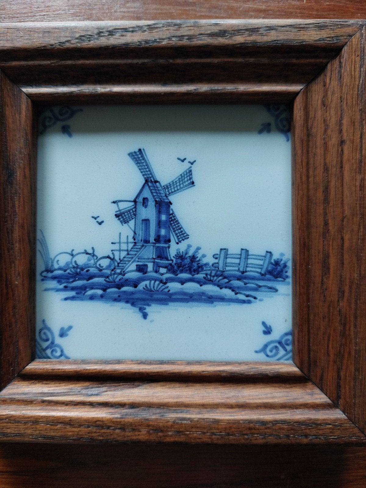 Ingelijste Delfts Blauwe Tegel met Molen - Makkum, Ophalen of Verzenden