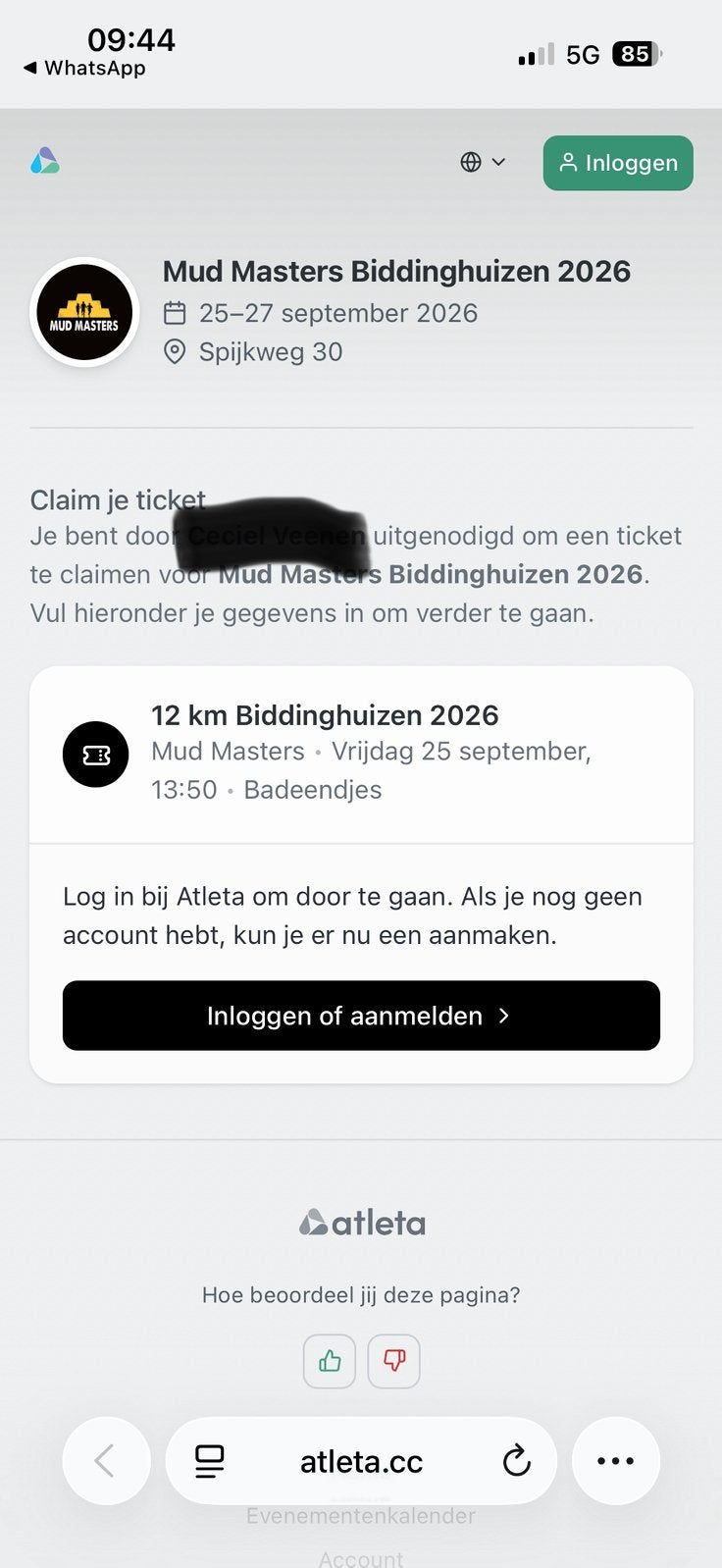 12 km Mudmaster ticket voor vrijdag 25-9, Eén persoon