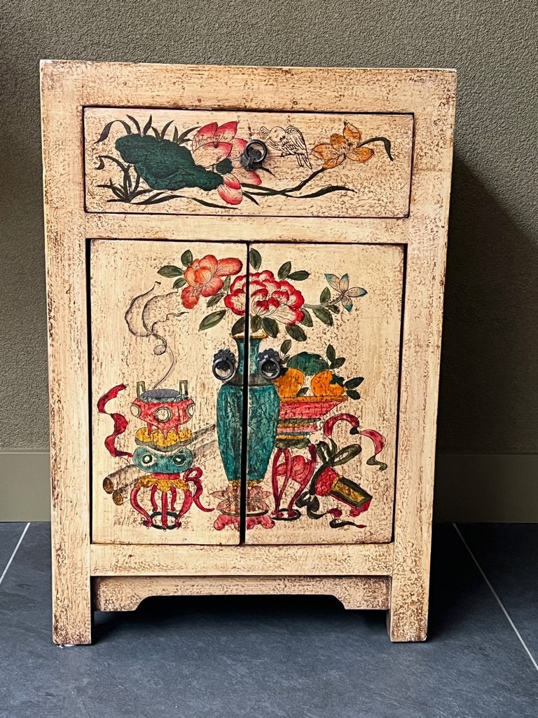 Chinees handbeschilderd kastje met 1 la Chinese, Gebruikt, 1 of 2 laden, Ophalen of Verzenden, https://verburgtvintage.nl/#contact