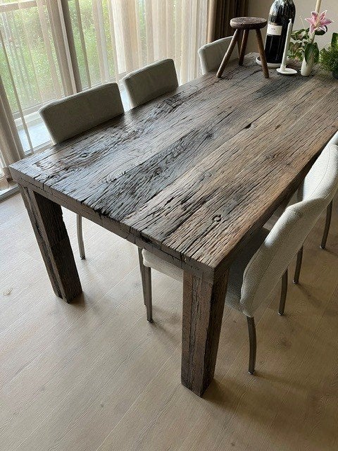 wagonplanken eettafel 900x2000 mm., Ophalen, Gebruikt, Eikenhout, 200 cm of meer