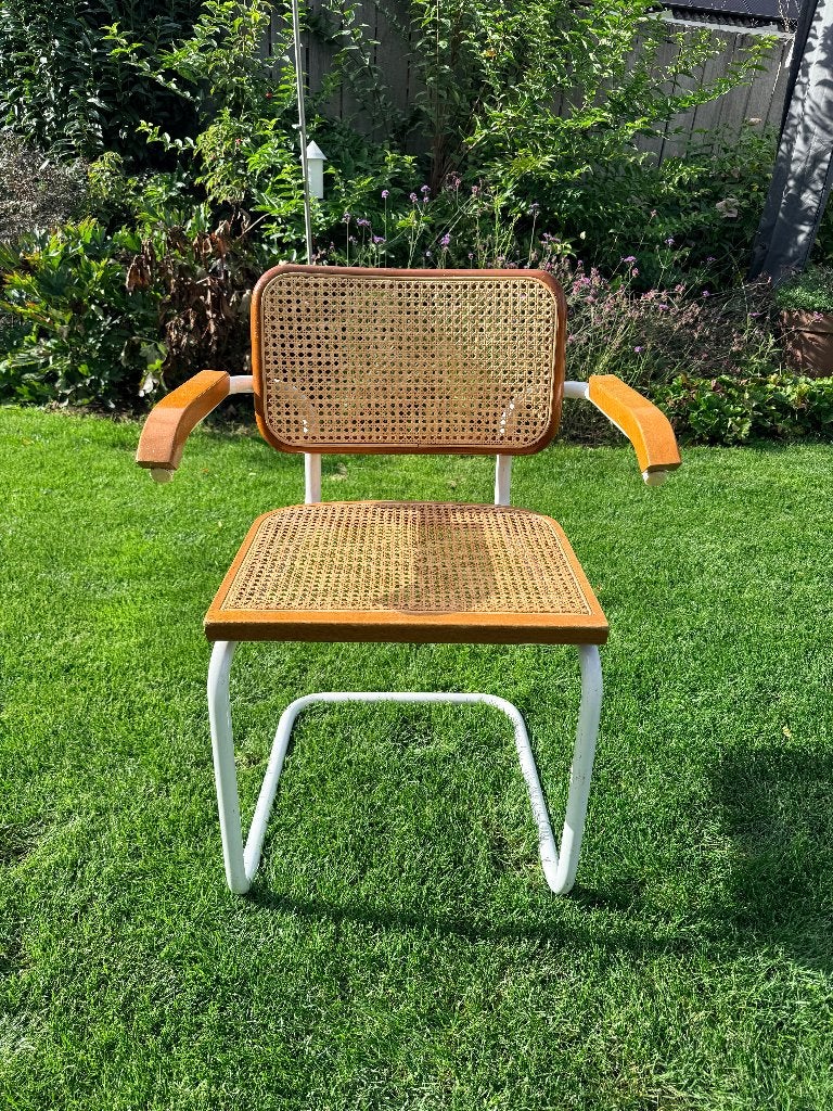Eetkamerstoel met stalen frame en webbing, Ophalen, Gebruikt, Vintage, Rotan, Hout, staal, Eén